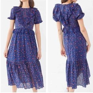Urban Outfitters Women‎ Blue Uma Maxi Dress Sz 0 Ruffle Cottagecore Fairy Boho